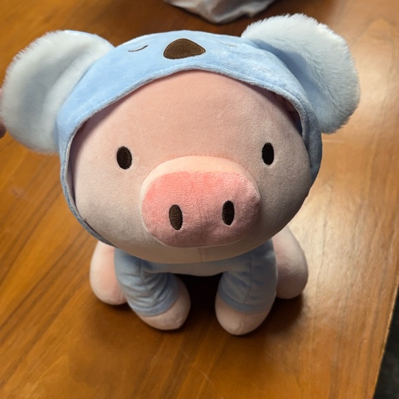 Other - Miniso Life Plush Pig Gigi in Blue Bear Hoodie Pink & Light Blue Stuffed Animal